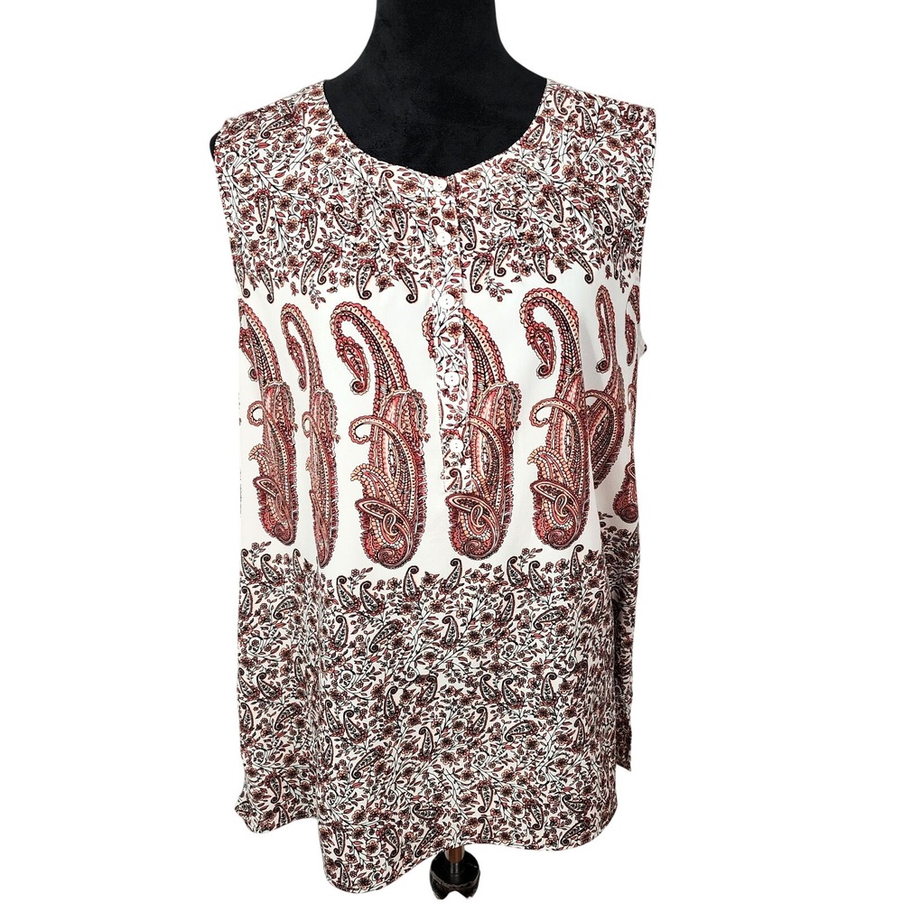 CROFT & BARROW Size Medium Paisley Floral Cottagecore Sleeveless Tunic Blouse